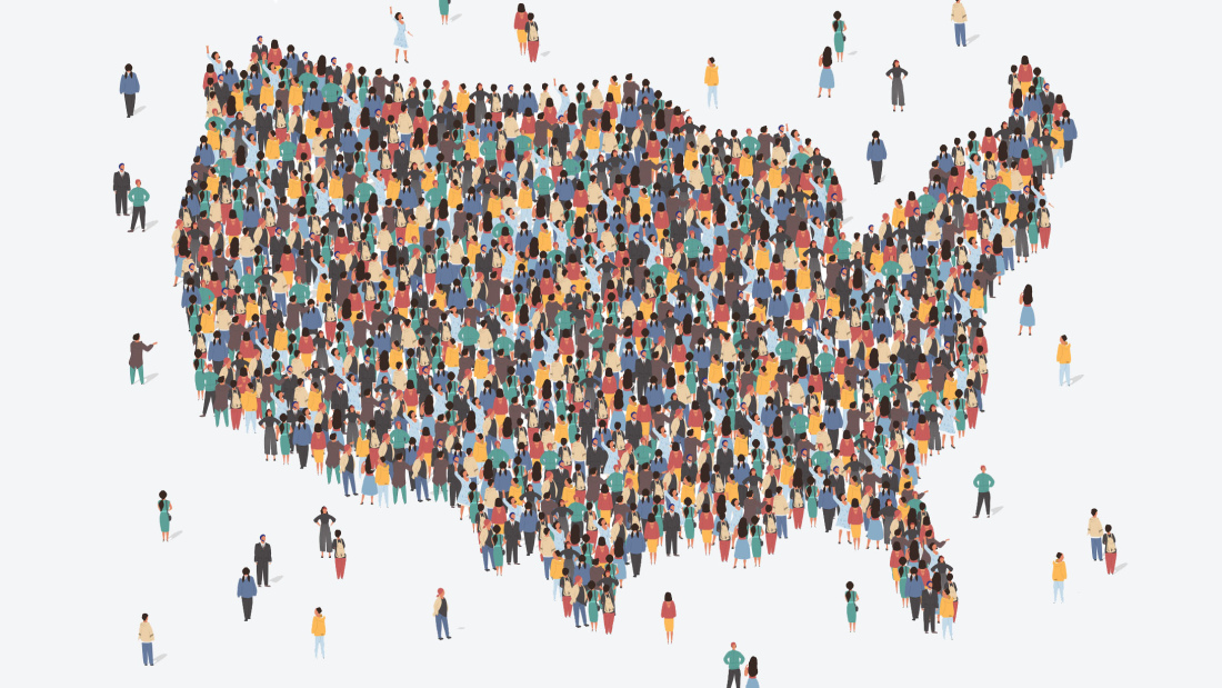 Map of U.S. made up of people