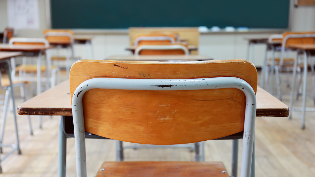 Empty classroom desks