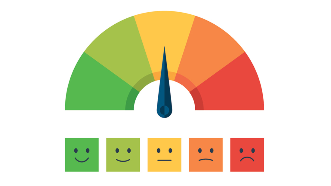 color scale like a half-filled gas tank, with arrow pointing to emotions
