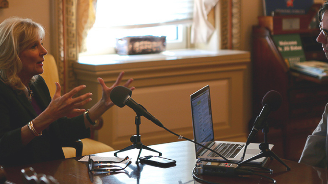Second Lady Jill Biden recording an EdCast