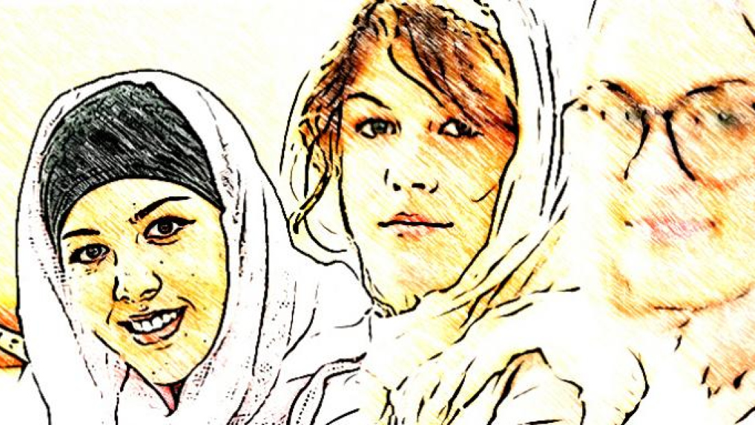Photo illustration of Muslim girls in casual conversation