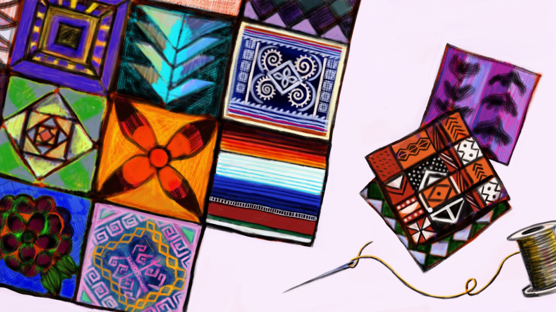 Illustration of a quilt with diverse patches
