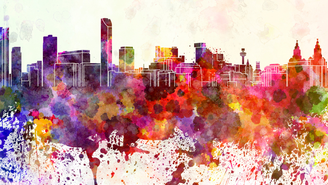Illustration of a cityscape bleeding colors