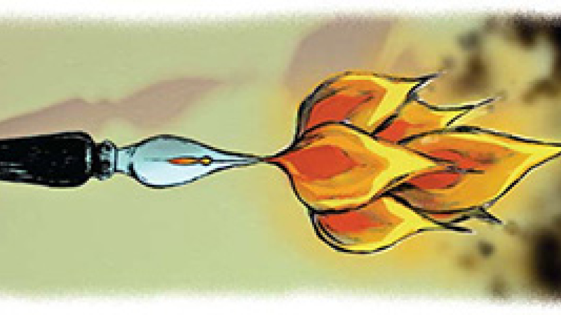 Illustration of quill with flame