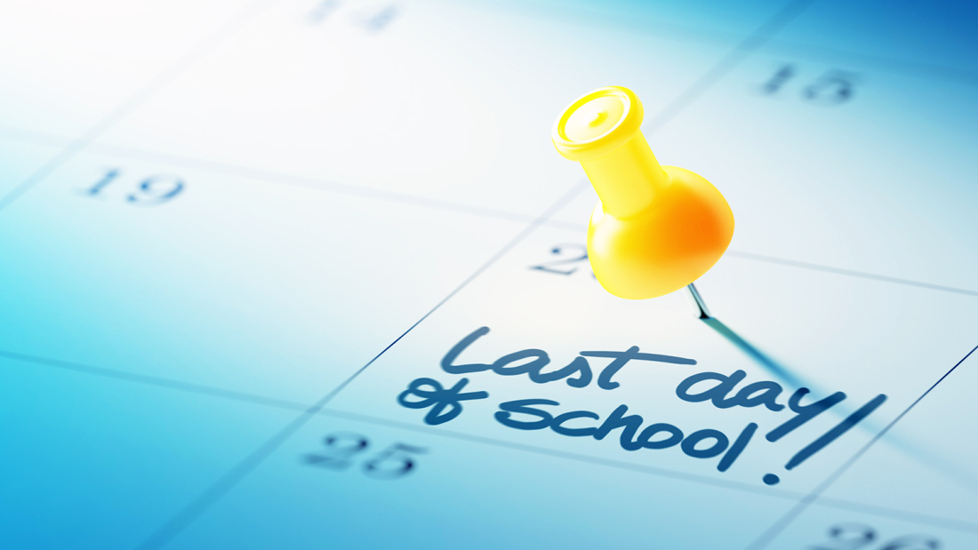 Calendar marked with last day of school