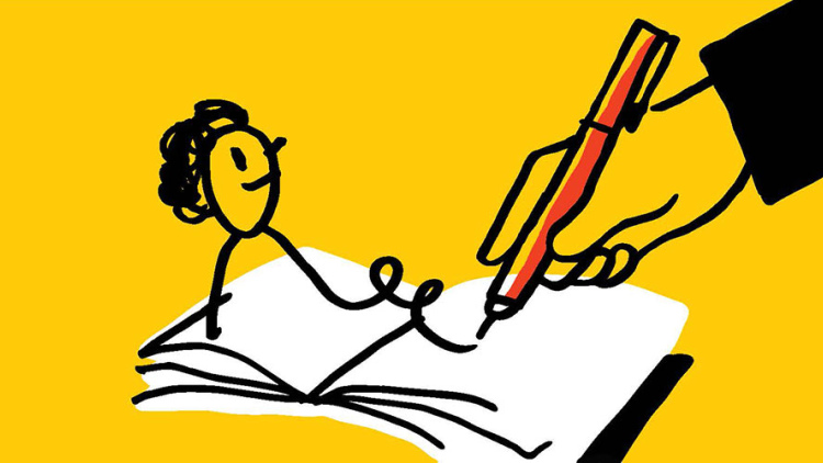 Illustration of someone writing in a notebook