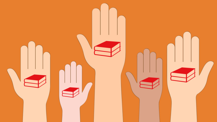Hands with books in them