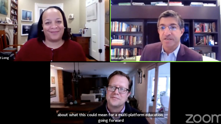 Zoom squares: Bridget Long, Bharat Anand, Matt Miller