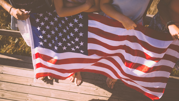 Teens with flag