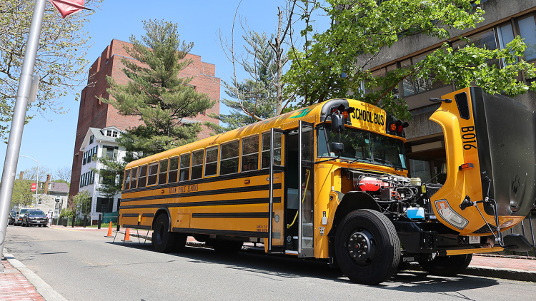 Electric school bus on Appian Way