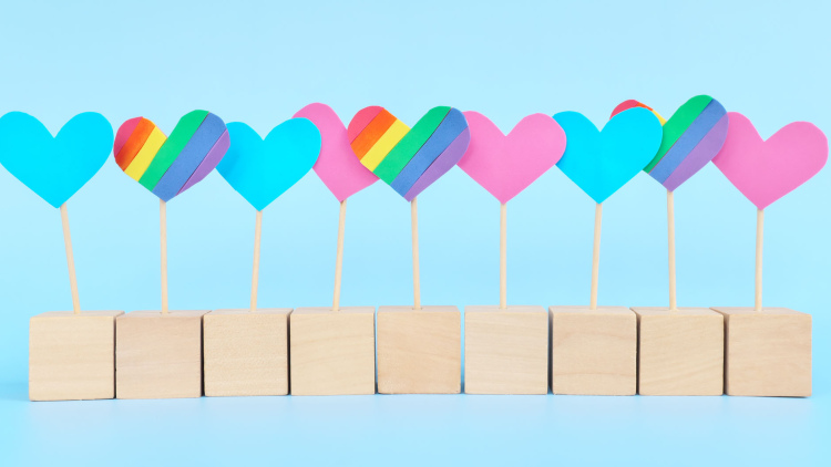 Pink, Blue, and Rainbow Hearts on Stands Pink, Blue, and Rainbow Hearts on Stands