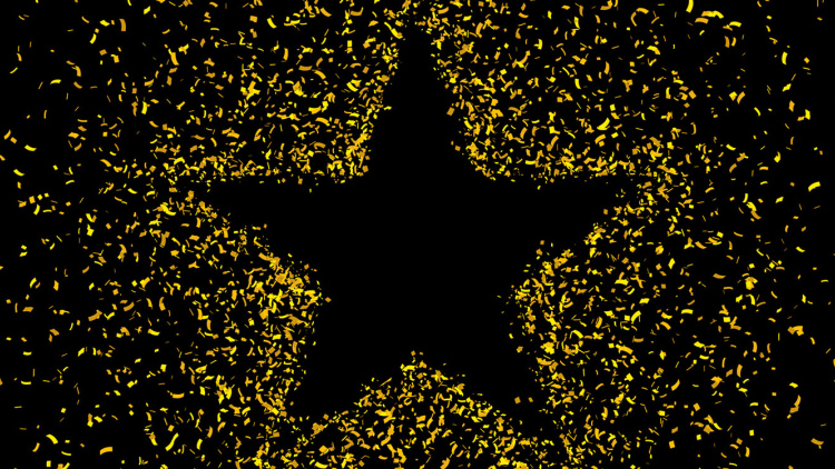Gold star with confetti