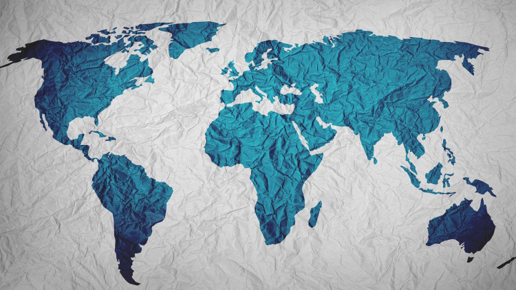 Crinkled map of the world