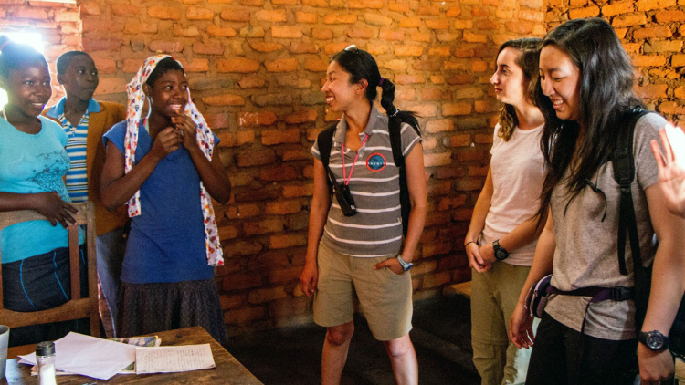 Marina Lee with students in Malawi