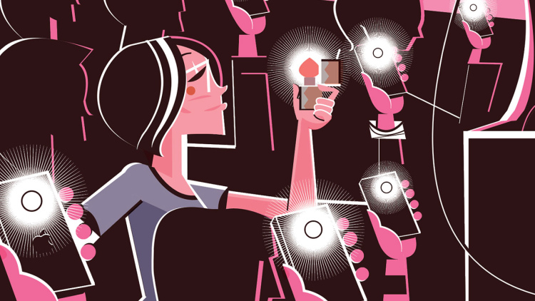 Illustration of students listening to music
