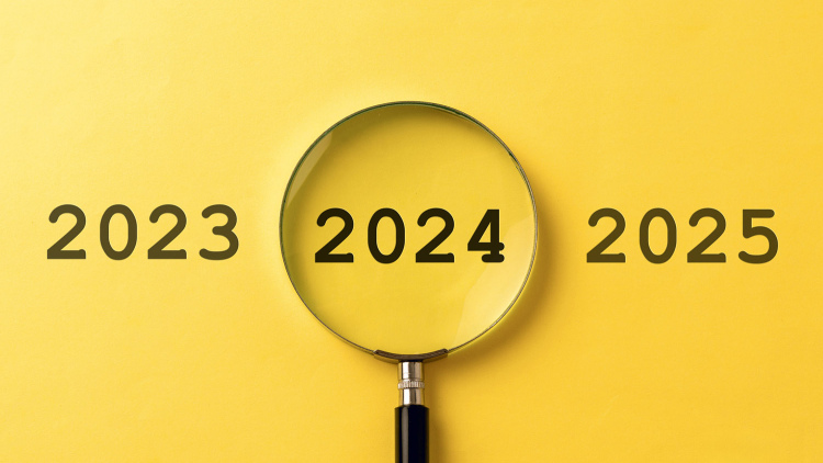 Magnifying glass over 2024