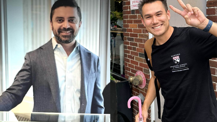 Two photos side-by-side of Salman Moti and Scott Bower