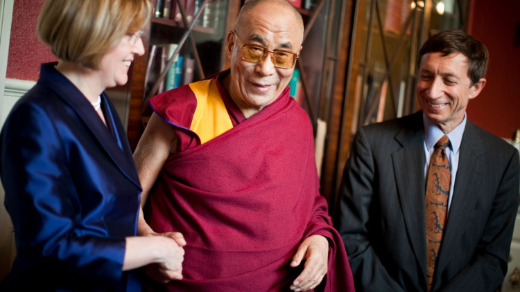 The Dalai Lama with Kathleen McCartney and William Graham