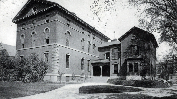 Black and white photo of Lawrence Hall in 1874