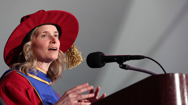 Nonie Lesaux at podium