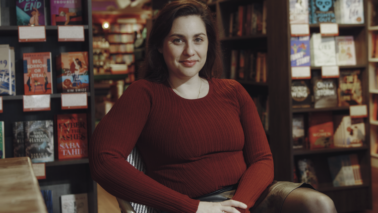 Photo of Rachel Kanter in her bookstore, Lovestruck Books
