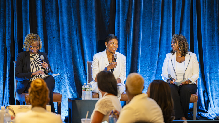 Tauheedah Jackson, Vanessa Ward, and Sondra Samuels at the EdRedesign Summer Institute 