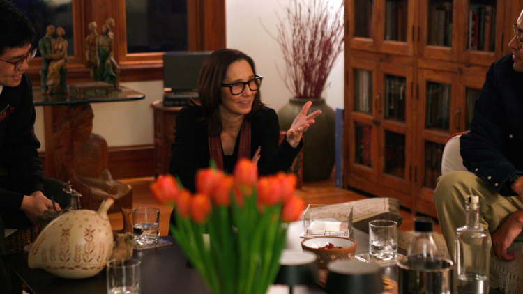 Professor Uccelli hosts a dinner for her students