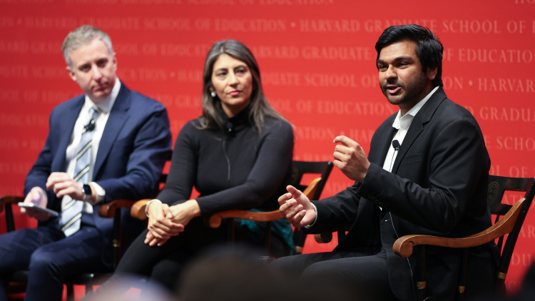 Keith Parker, Yenda Prado, and Kedaar Sridhar at the Askwith Education Forum on December 2, 2025