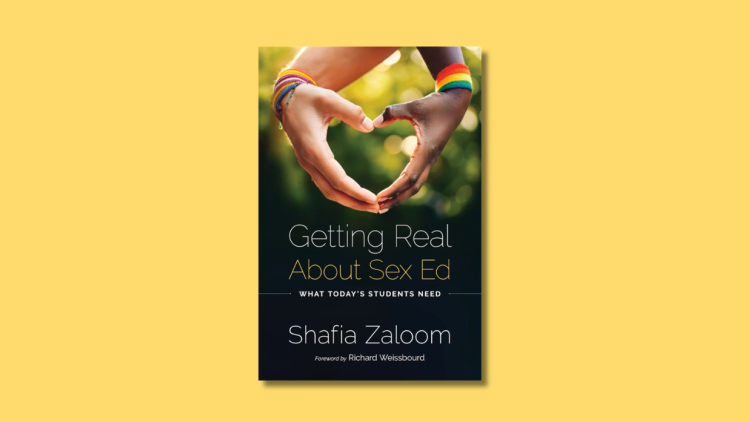 Book cover of "Getting Real About Sec Ed" with two hands forming a heart against a yellow background