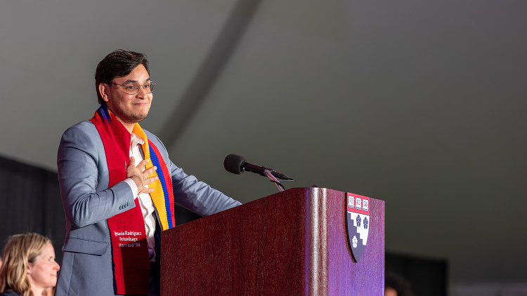 Student speaker at podium