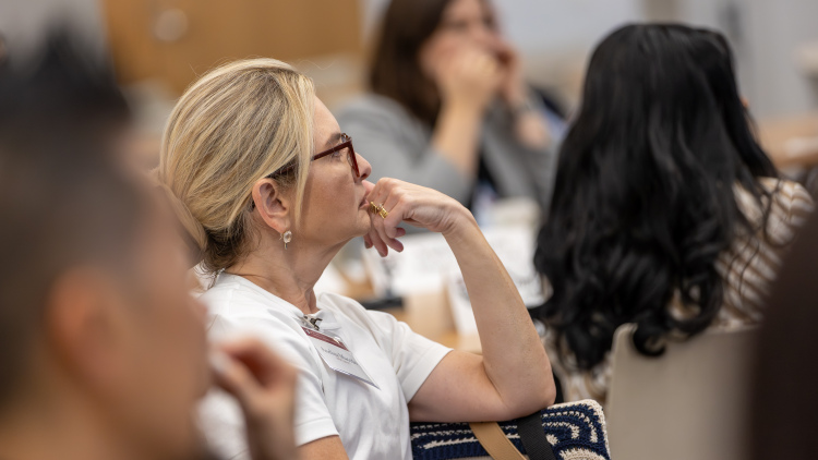 Online master's students listen to a panel