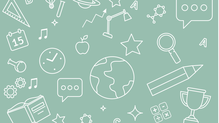 Illustration of chalkboard with trophy, star, earth