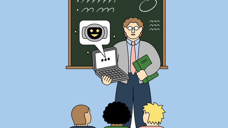 Illustration of teacher with laptop