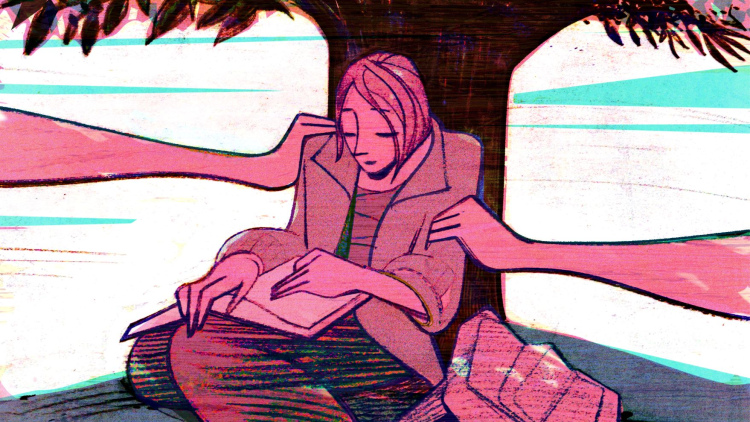 Illustration of student supported by family