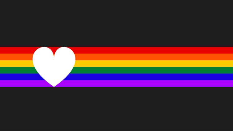 white heart against rainbow stripes