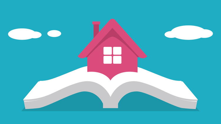 Illustration of house in a book