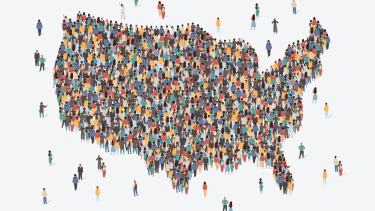 Map of U.S. made up of people