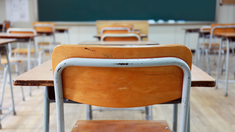 Empty classroom desks