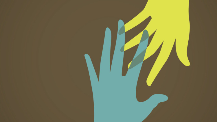 illustration of one hand reaching down to grab another hand, which is reaching up to meet it