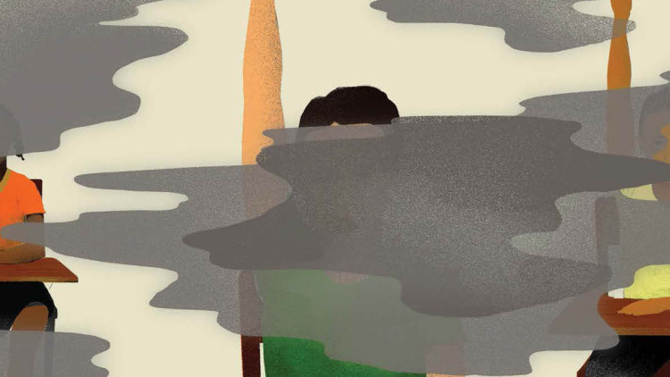 Illustration of smoke around school desks