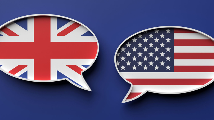 UK and US flags in speech bubbles