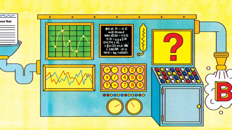 Illustration of a machine computing a test score