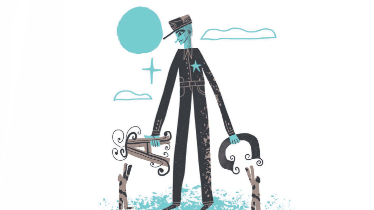 Man with watering cans illustration by Nate Williams
