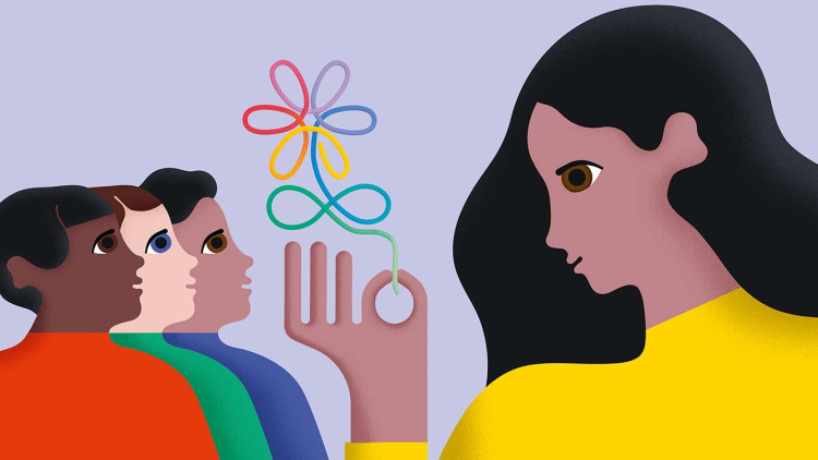 Illustration of a teacher with students