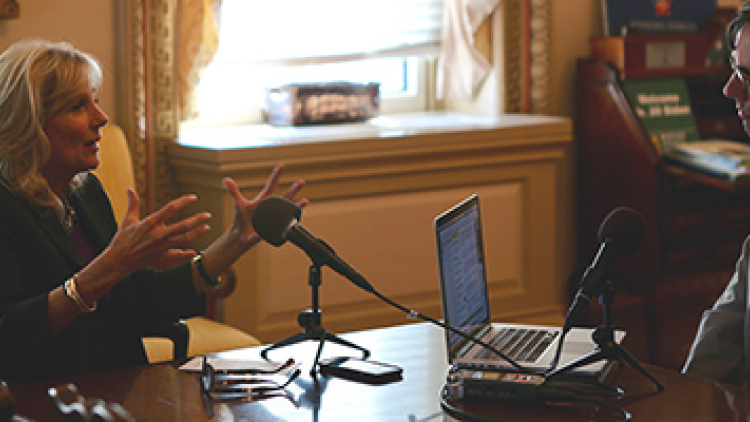 Second Lady Jill Biden recording an EdCast