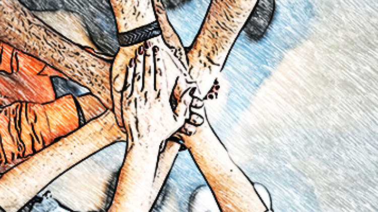 Photo illustration of hands coming together