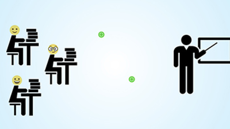 A graphic with icons of students and teacher, illustrating affirmation coming from teacher