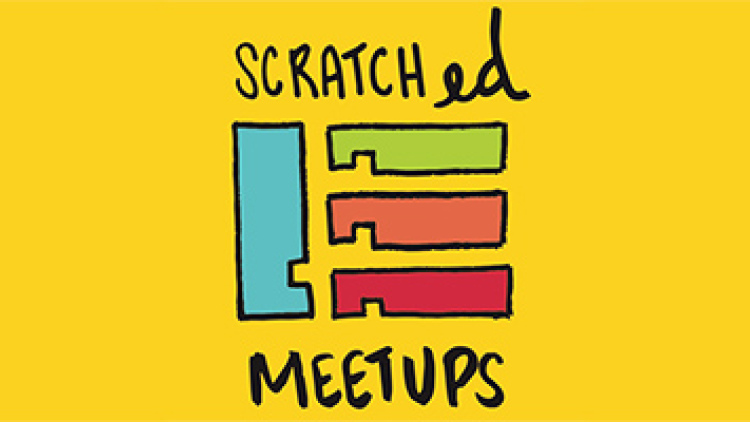 ScratchEd Meetup cartoon logo on yellow background