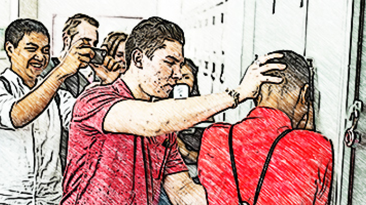 Photo illustration of teen boys bullying another boy