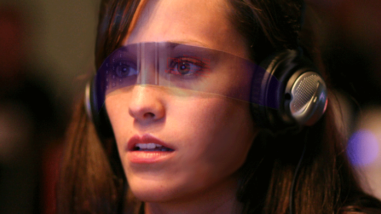 woman wearing augmented reality glasses